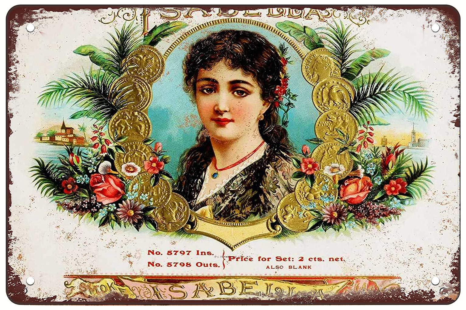 Isabella Cigars Retro Metal Tin Sign For Home Coffee Wall Decor 8x12 Inch