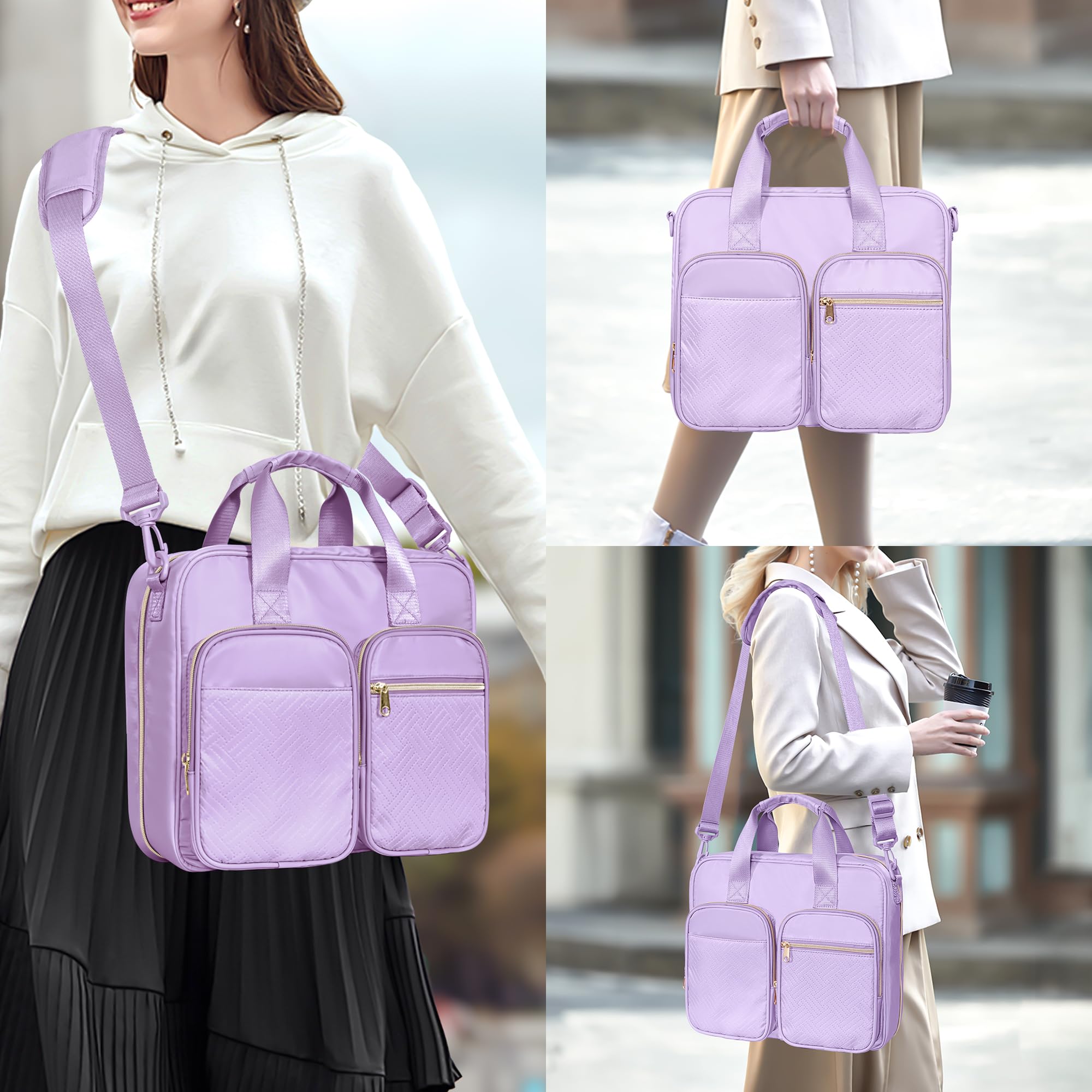 Raccoglitore a 3 anelli con cerniera, 5 cm, con tracolla, per laptop da 13 pollici e 500 fogli, viola (solo borsa vuota)