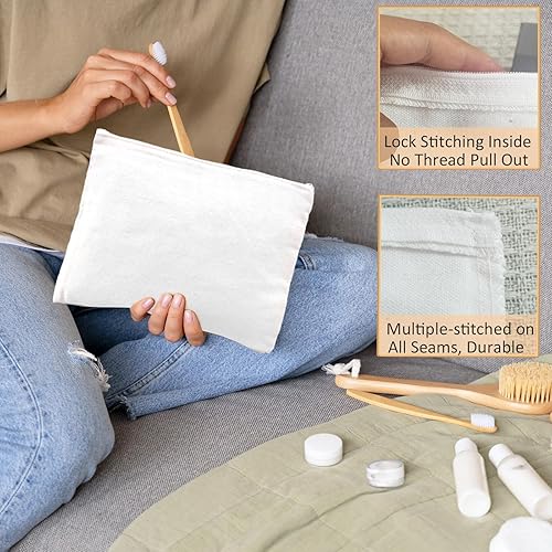 Vista 51 de Koolmox Bolsas de cosméticos a granel, 20 bolsas de maquillaje multiusos con cremallera, bolsa de lápices de lona, bolsa de lona beige a granel