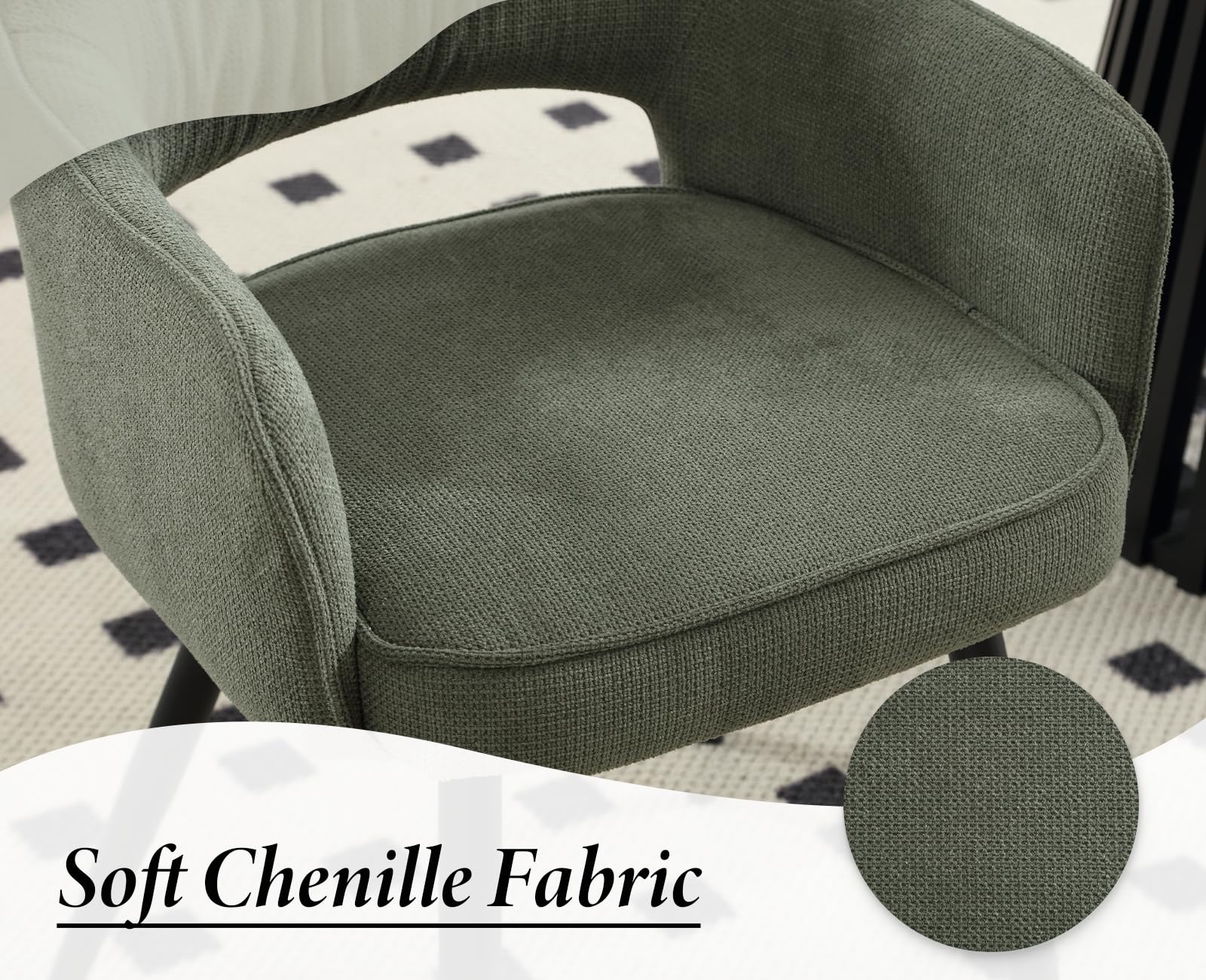 Ya-Home Chaise de Salle à Manger en Chenille Lot de 2, Vert Olive