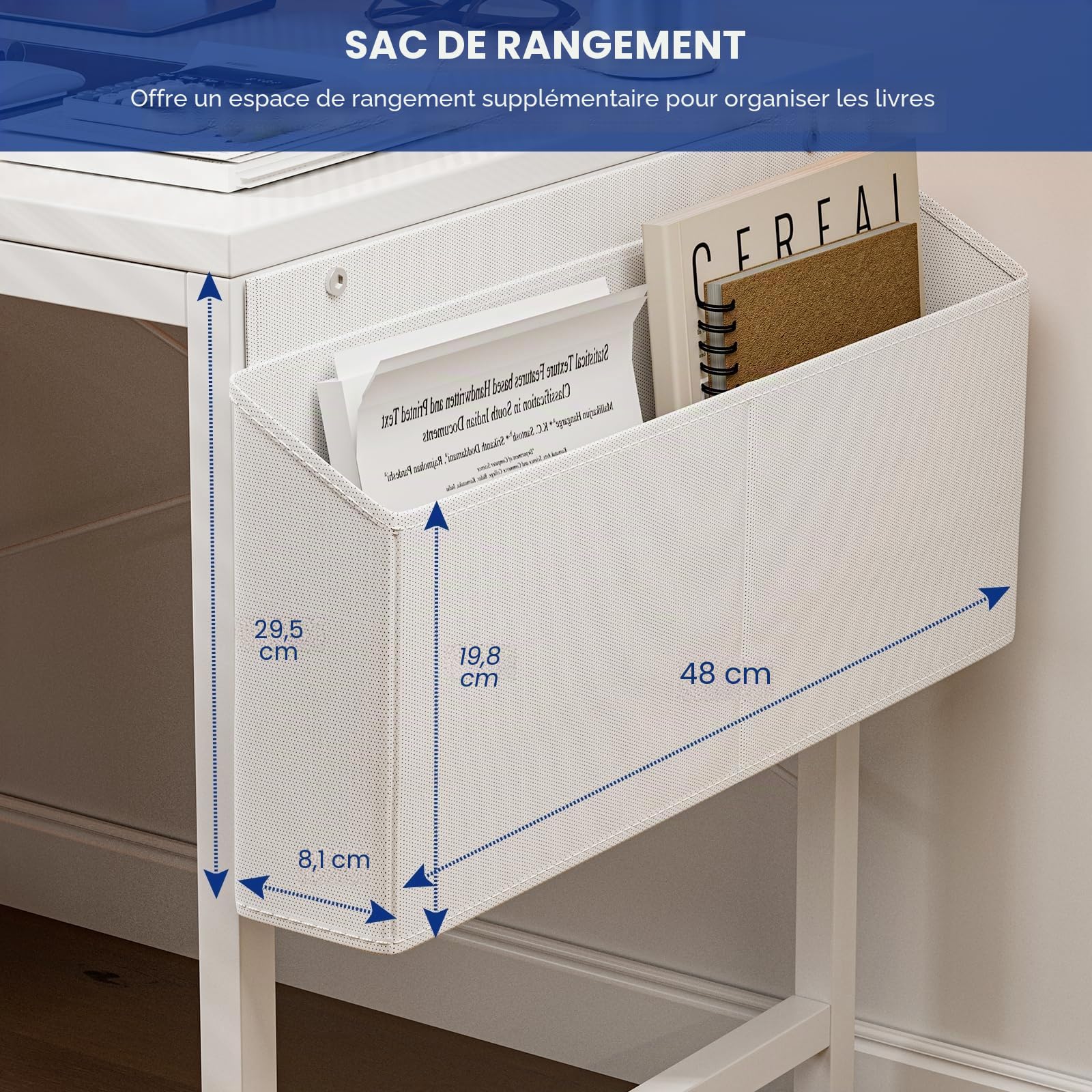Grandder Bureau Gaming Réversible, 120x50 cm Bureau d'angle en L avec Port de Charge USB et Prise de Courant, Table Ordinateur avec Support d'écran pour Chambre Domicile Maison Blanc
