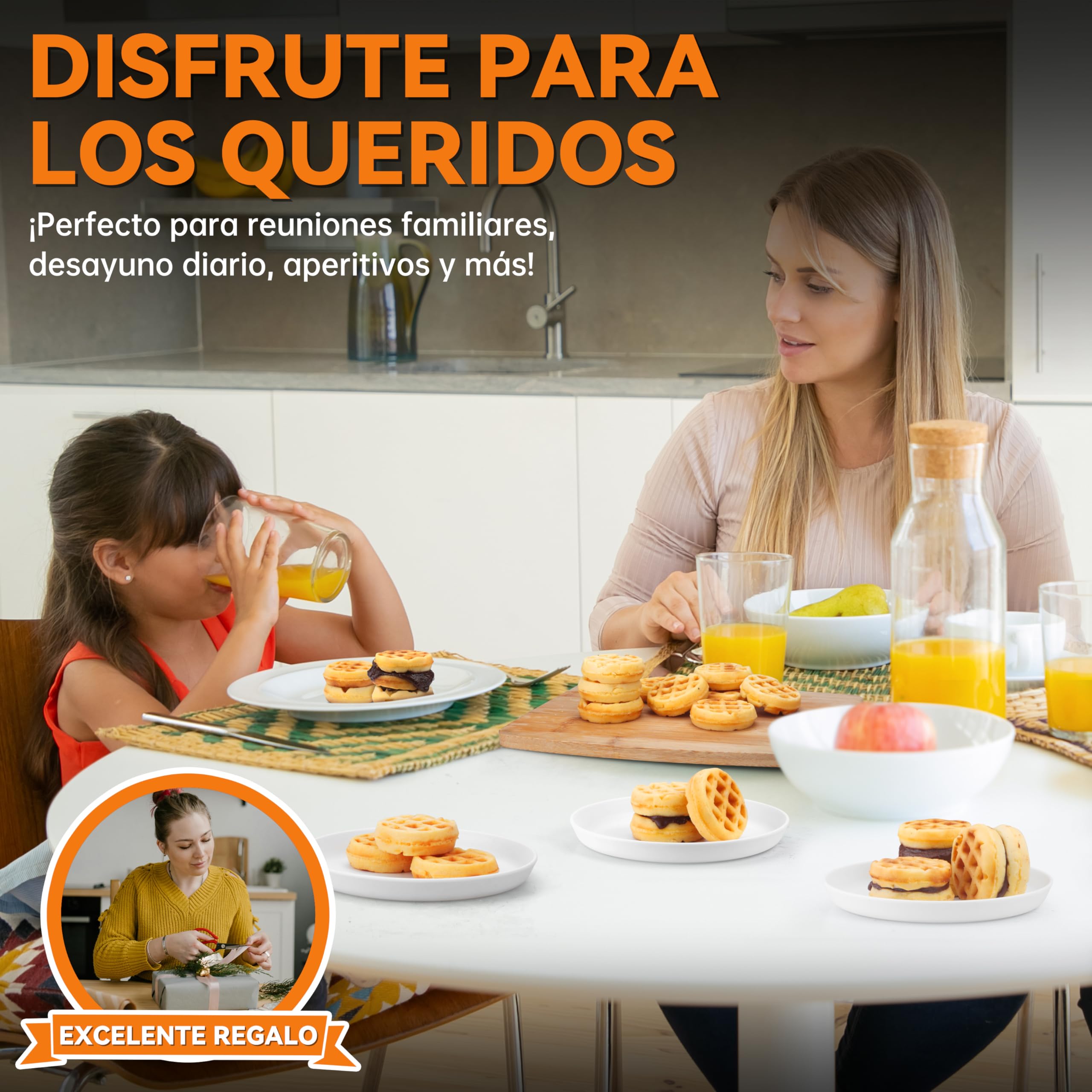 Baker's Friend Maquina Waffles, Mini Gofrera Para Niños y Adultos, Pequeña Máquina Para Gofres Belgas, 11 x 5.5 cm, Gofrera Antiadherente, Mini Waffle Maker, Aqua