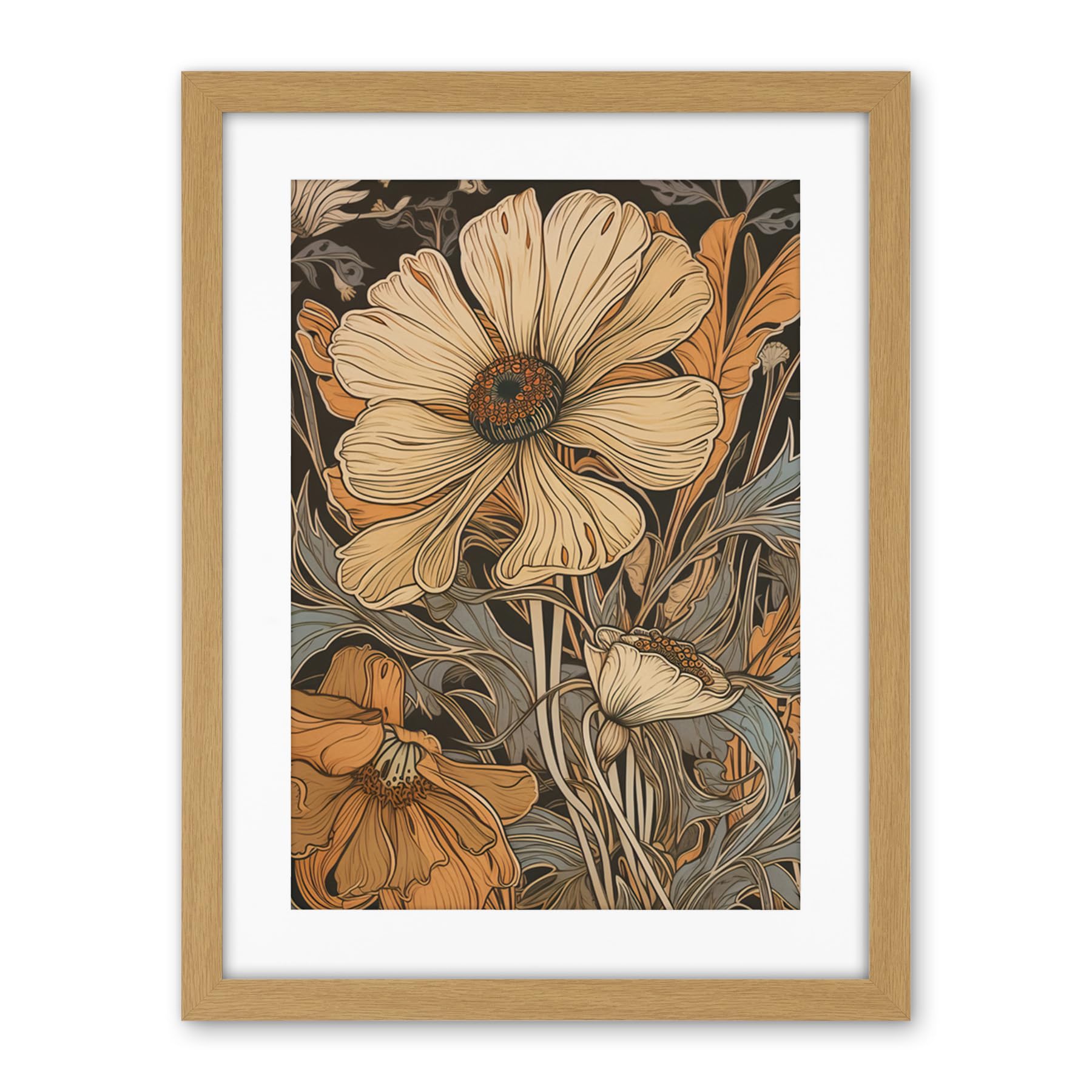 Artery8 Spring Wildflowers Pastel Colour Illustration Artwork Framed Wall Art Print 18X24 Inch
