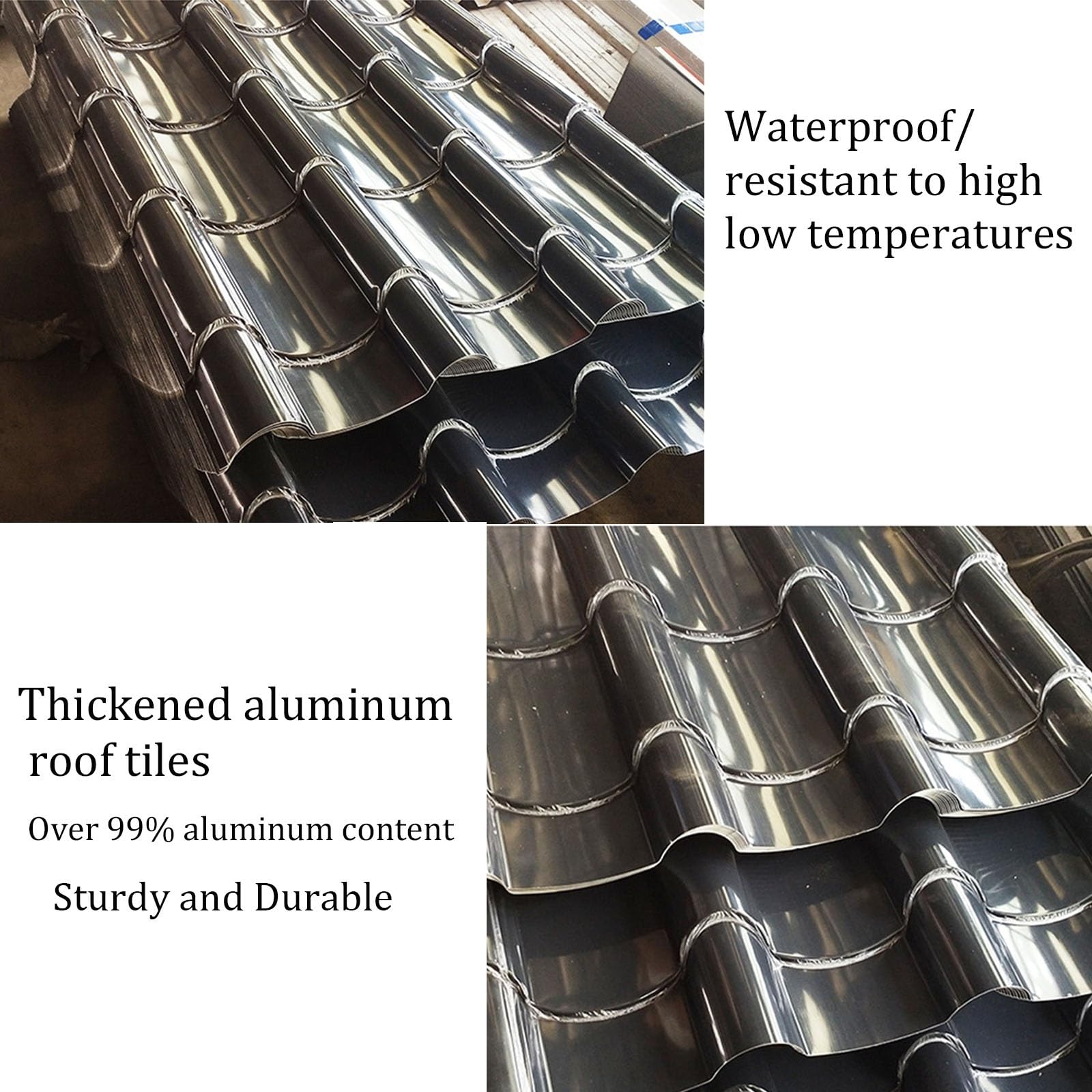 Tejas Metálicas para Techos, Tejas Asfálticas de Aluminio para la Reparación y Decoración de Techos de Cobertizos, Paneles Corrugados Impermeables Grandes para Techos(Black 76.5x30cm,20pcs)