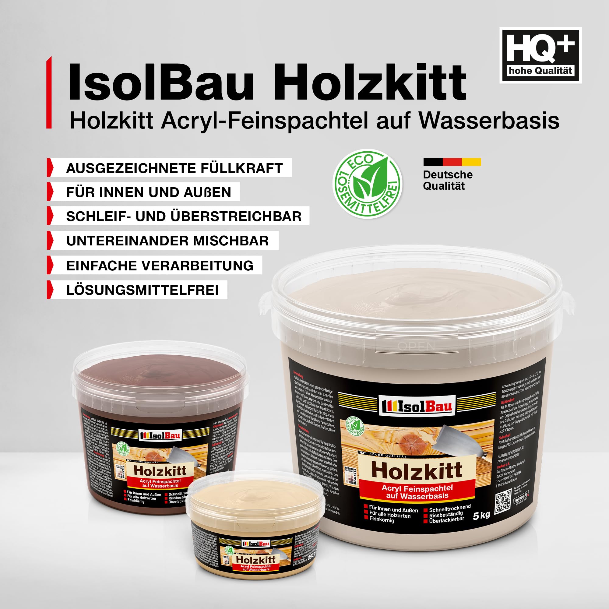 Isolbau - Holz-Spachtelmasse 5 kg - Holzspachtel Holzkitt Außen und Innen - Holz-Reparaturspachtel - Holzreparaturmasse - Holz-Fertigspachtel - Schnelltrocknend - Weiß (Nr. 1)