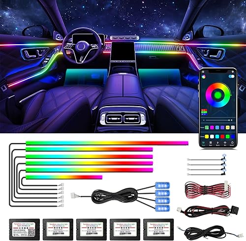 WEBUPAR Dreamcolor - Luces de acrílico para interiores de automóvil, tira de luces LED RGB 14 en 1 para automóvil con control de aplicación y 213