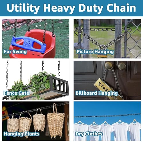 Miniatura 5 de Cadena de eslabones negros de 19.7 pies de largo, cadena resistente de 1/4 pulgadas, cadena decorativa a granel para plantas colgantes, kit