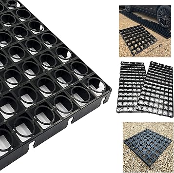 Pluto Packaging Outdoor Gravel Protector Mats for Greenhouse Shed Base Path | Black Plastic Paving Driveway Grid