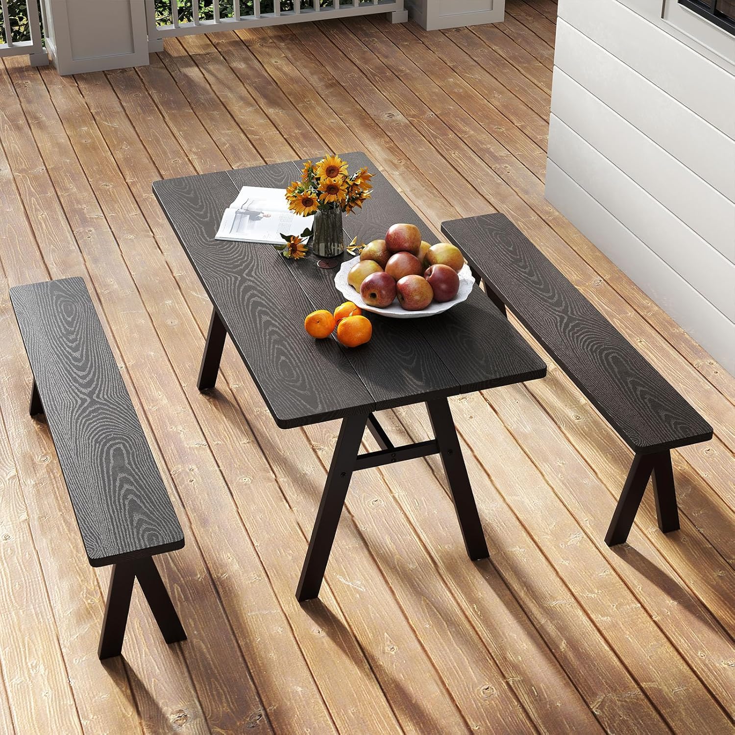 Giantex Outdoor Patio Dining Table with 1.93” Umbrella Hole, Rectangular Metal Table for 6 Person, Weather-Resistant Table for Garden, Porch, Deck or Backyard