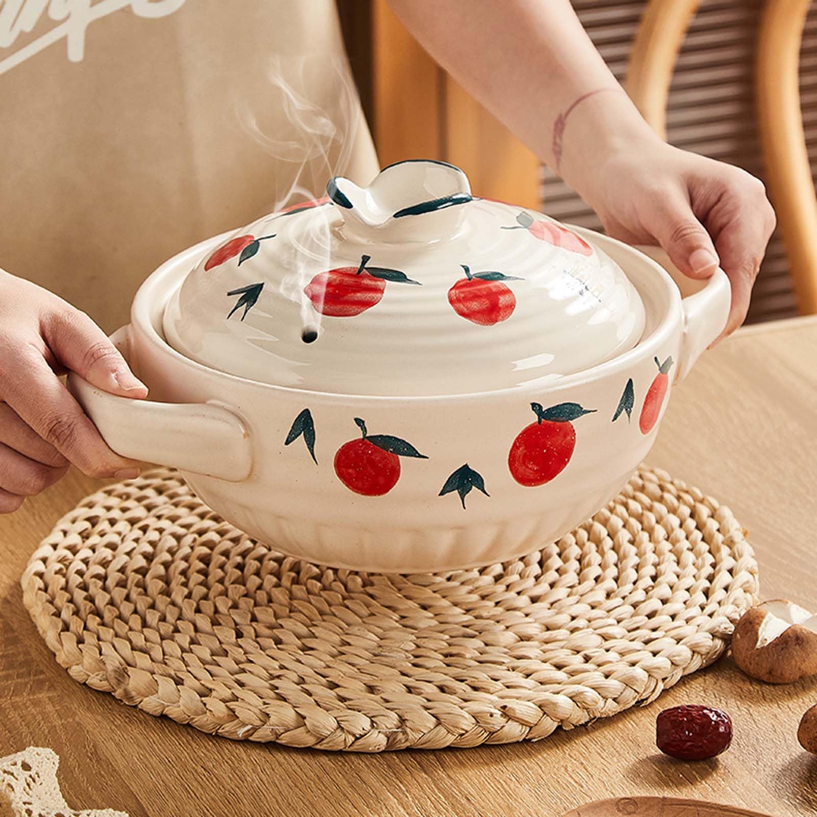 Naczynie żaroodporne ceramiczne z pokrywką, garnek ceramiczny odporny na wysoką temperaturę, garnek gliniany do gotowania, garnek do zupy, garnek do duszenia, garnek żeliwny