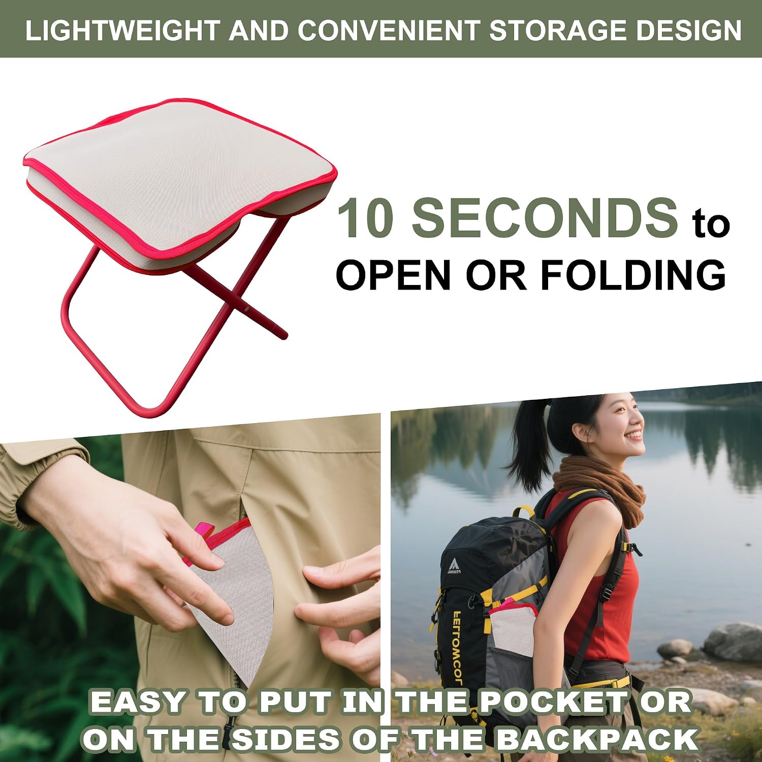 Mini Easy Carry Outdoor Chair – Compact Carry Chair for Camping, Hiking, Fishing, Gardening and Outdoor Use – Lightweight, Durable, Easy to Carry and Set Up (Khaki)