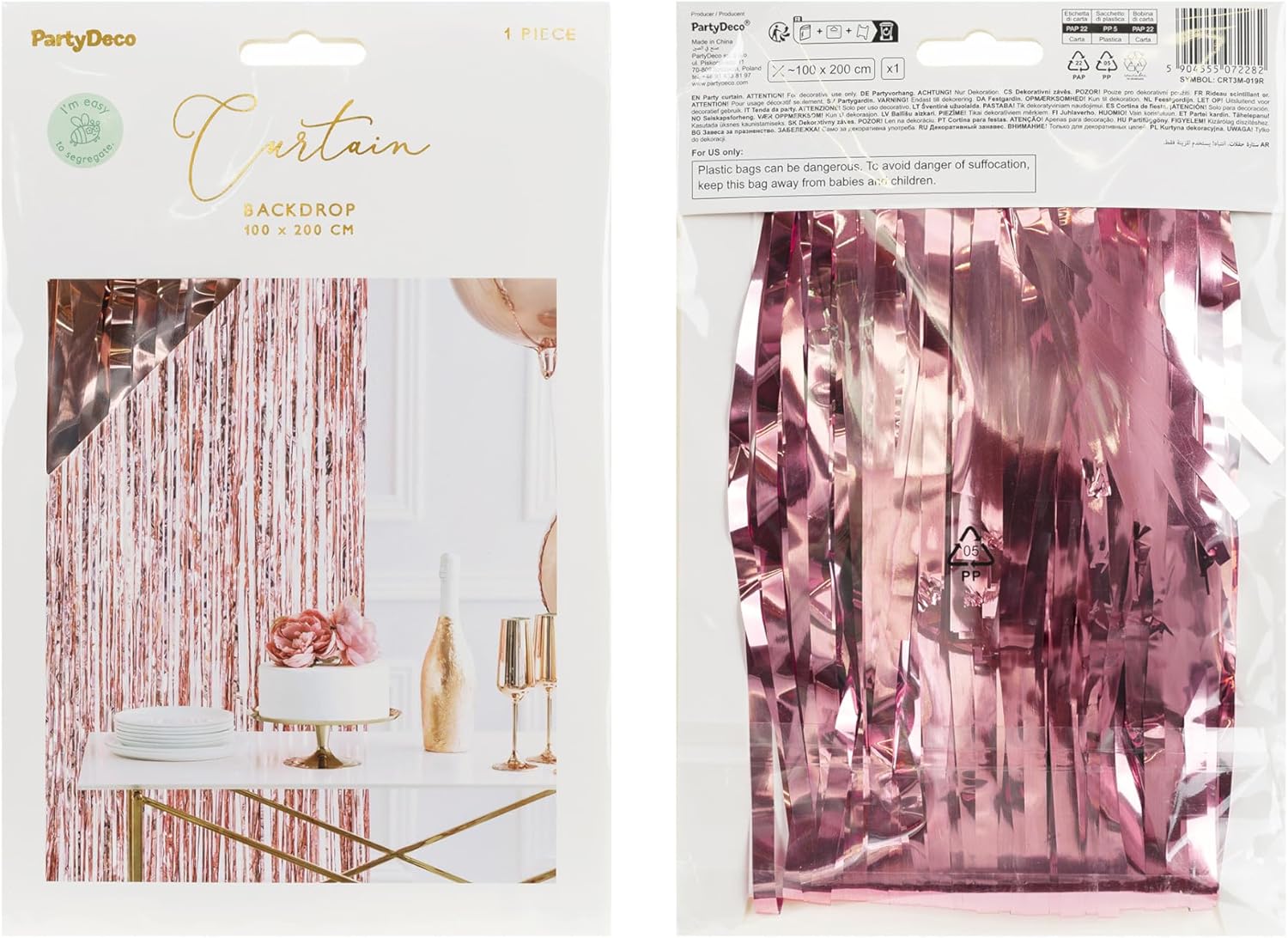 Tinsel Curtain 100 x 200 cm - Foil Curtain with Long Fringes - Rose Gold Background for Photo Shoots - Party Curtain Disco & Party Glitter Decoration - Rose Gold