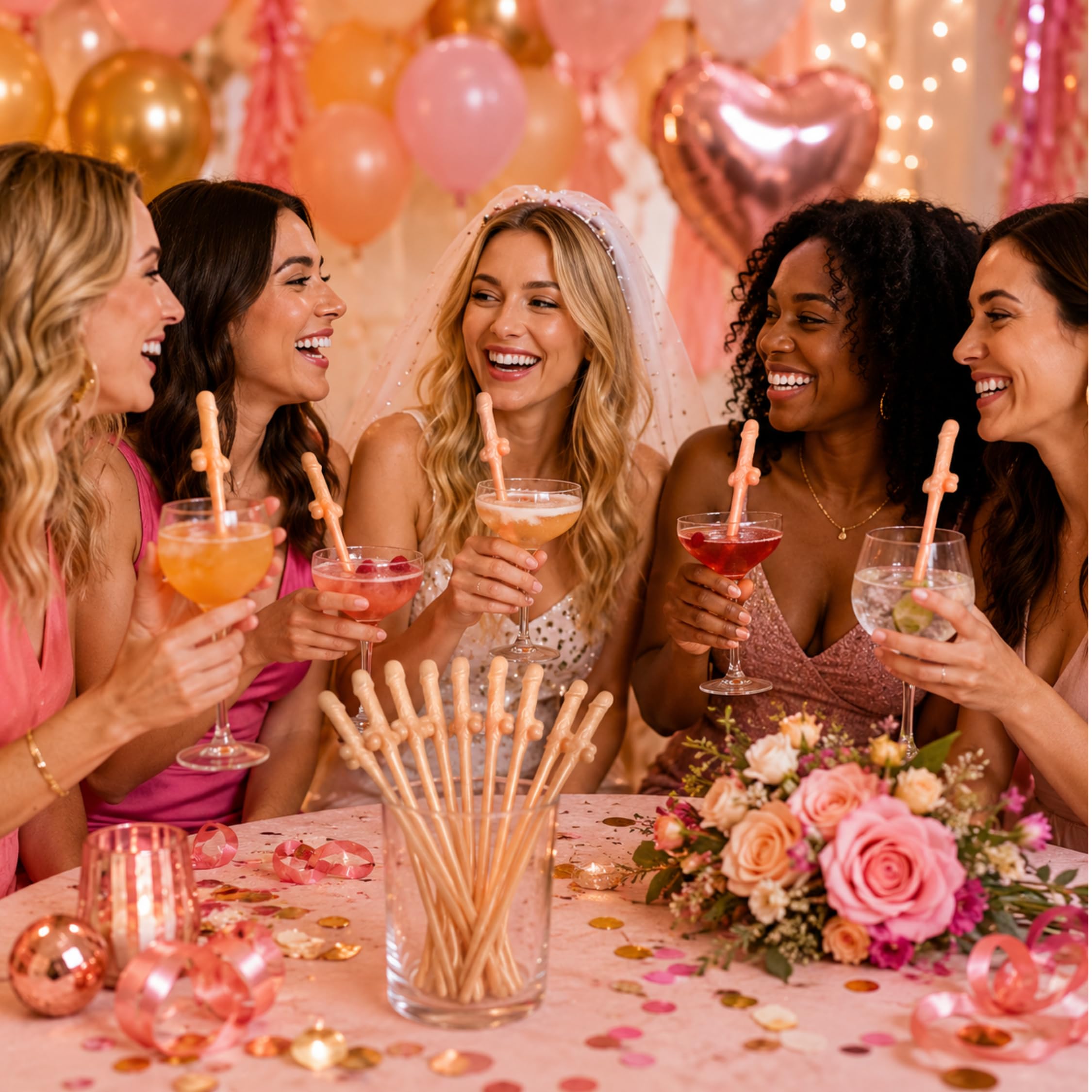 Escape Central Natural Willy Straw Hen Party Drinking Straws Pack of 12 Cheeky Bachelorette Bride to Be Drink Props Girls Party Bags Fun Decorations 19cm - Image 3