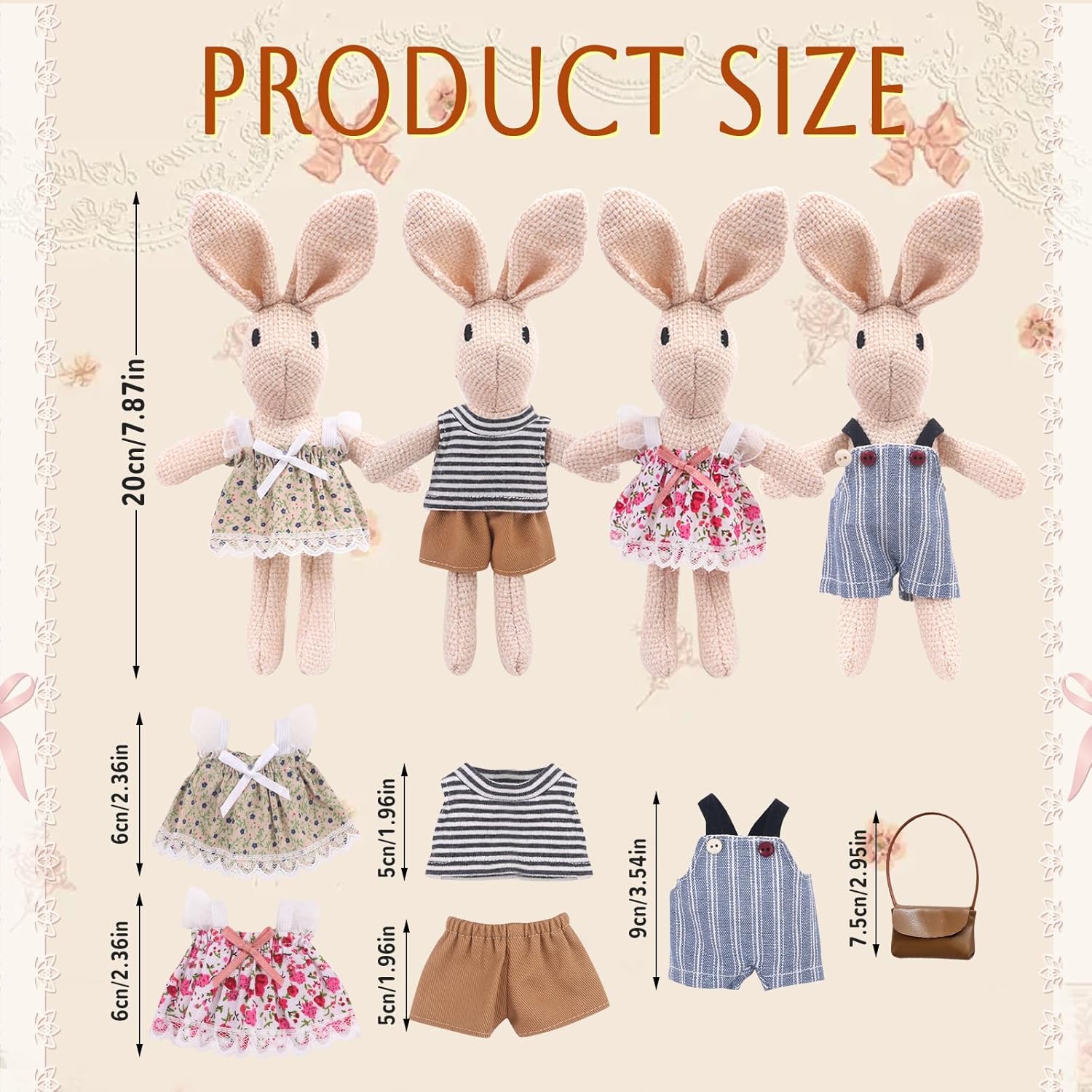 HAPGFS Handmade Rabbit Family Dolls Set of 4 with Removable Outfits & Bag, Realistic Dollhouse People Figures for Imaginative Play, Kids Room Decoration, Easter Bunny