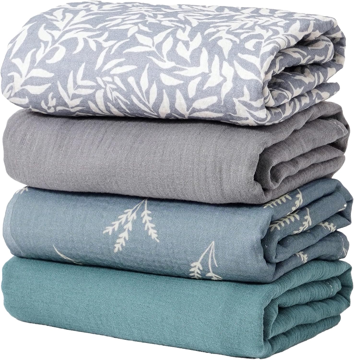Happy Flute 4Set Muslin Swaddle Blankets–Ultra Soft Baby Blanket for Newborns,Receiving Blankets for Baby Girls & Boys–Baby Essentials 0-3 Years,40x40inches (Leaf)