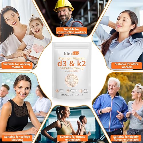 Miniatura 9 de 2 bolsas de suplemento de vitamina D3 K2 Softgel, vitamina D3 K2 Softgel con 10000 UI apoya la salud inmunológica, cardíaca, dientes y huesos, libre