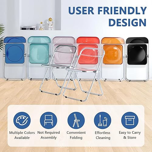 Miniatura 7 de Dolonm Silla plegable de acrílico transparente con marco de acero cromado, silla de acrílico para múltiples aplicaciones, silla transparente moderna