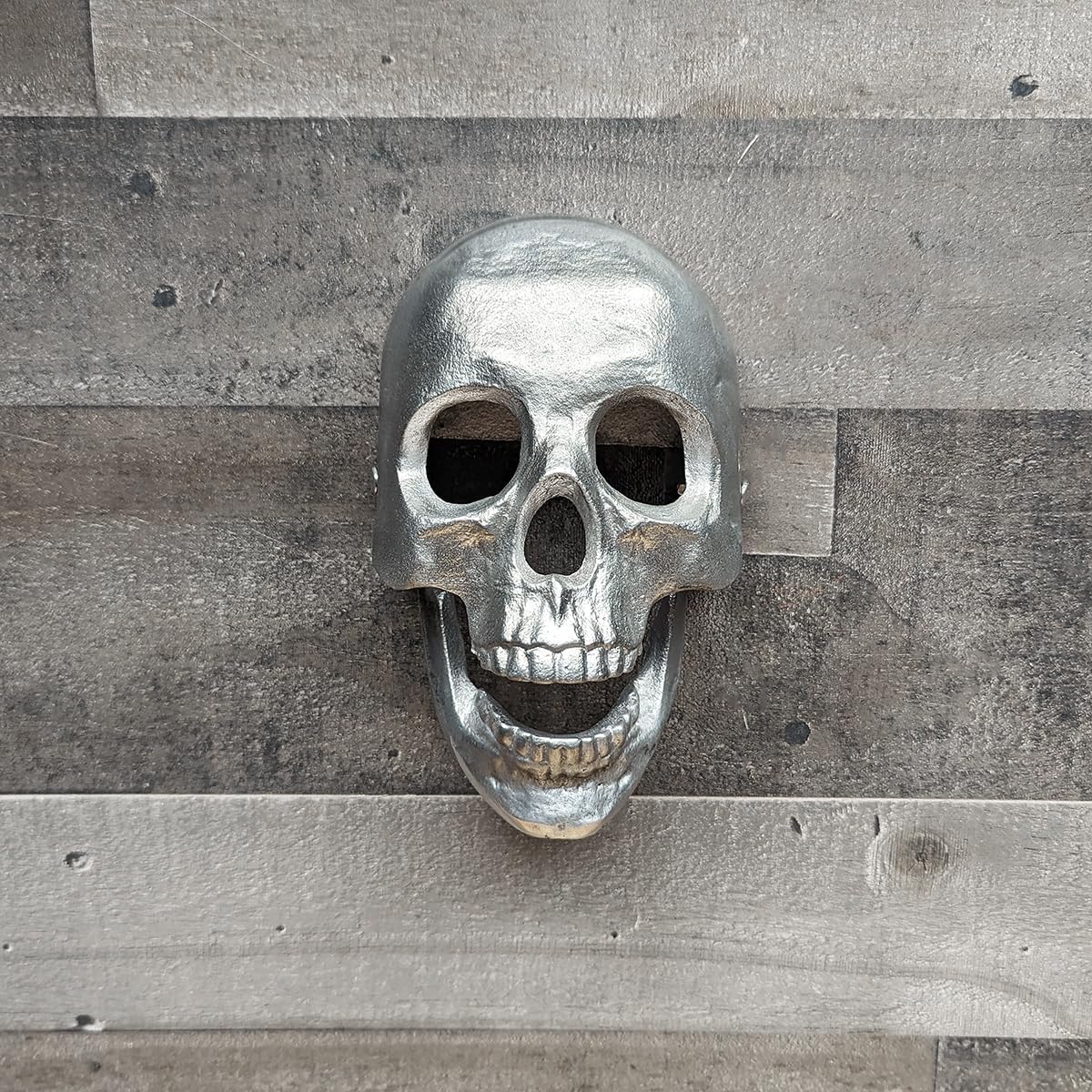Treasure Gurus Silver Metal Skull Jaw Doorknocker Heavy Duty Iron Knocker Front Door Home Decor