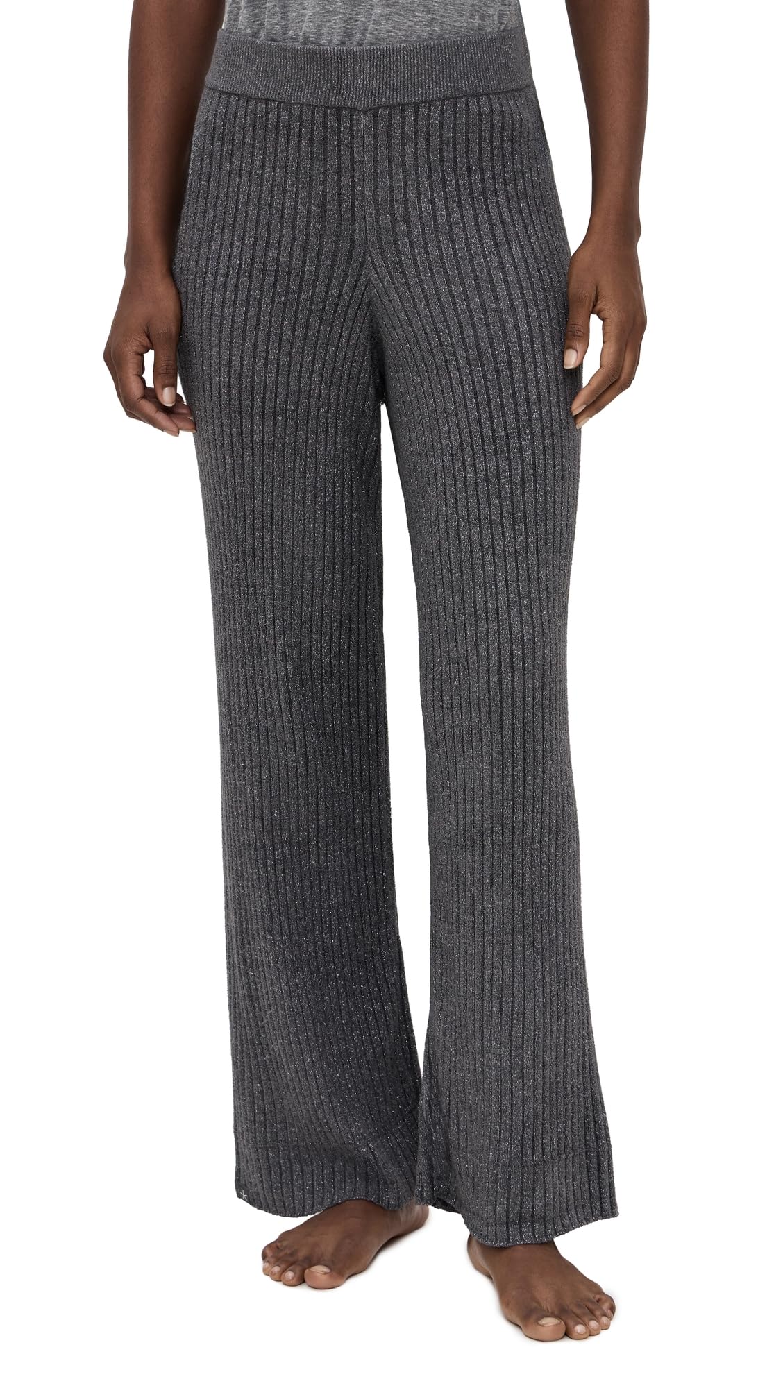 Barefoot Dreams Womens Metallic Rib Wide Leg Pants