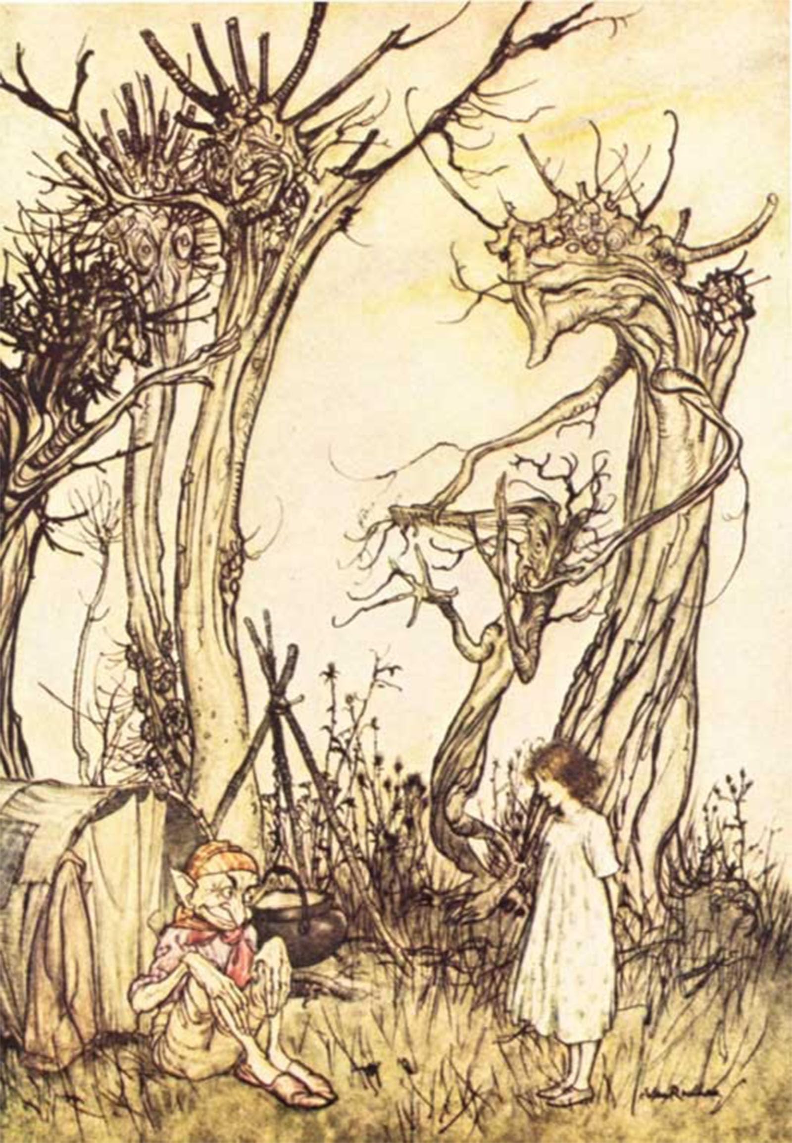 SERENDIPITP Abstract Painting Mural Print Picture Wall Decor Painting Mother Goose Man in the Wilderness by Arthur Rackham Vintage Wall Artwork for Home Decor 60x90cm