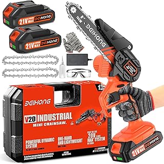 Mini Chainsaw Cordless 6-Inch with 2 Battery, Mini Power Chain Saw with Security Lock, Handheld Small Chainsaw for Tree Trimming Wood Cutting