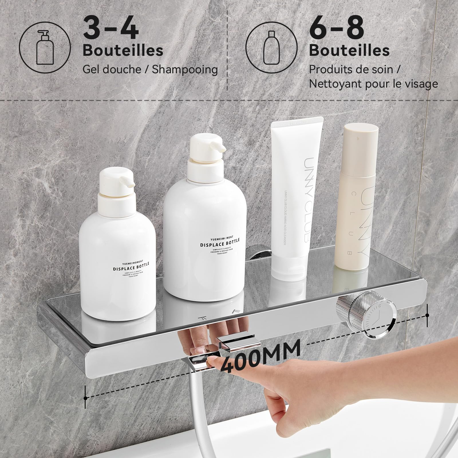 Auralum Robinet Baignoire avec Douche - Douchette Réglable en Hauteur avec 6 Modes de Jet - Ensemble Douche Salle de Bain à Touches Piano - Tuyau Acier Inoxydable 1.5m - Chromé