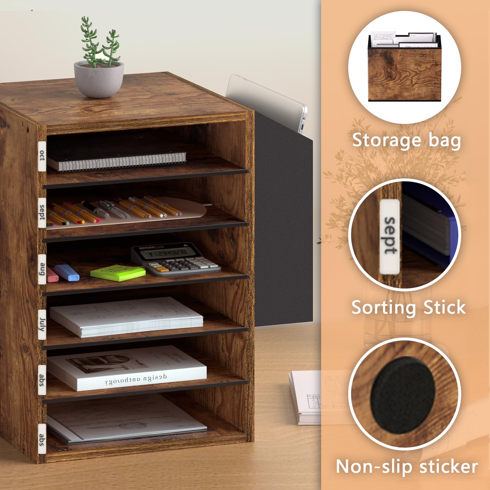 Unionly, hölzerne Papier Organizer mit Aufbewahrungstasche, 10 Tier verstellbar Klassenzimmer Mailbox, abnehmbare Klassenzimmer Organisation, Lehrer Schreibtisch Organisation für Büro, Studie, weiß