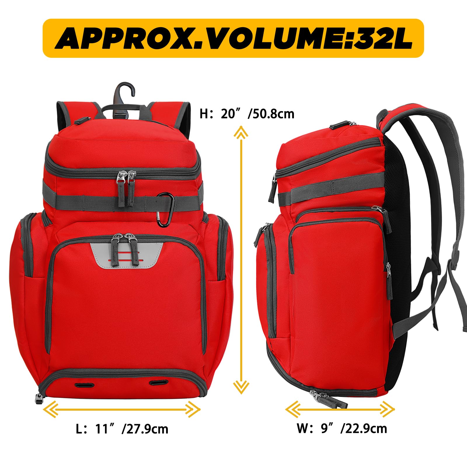 Goloni Basketball-Rucksack mit großem Schuh- und Ballfach, Fußballrucksack, Baseball, Softball, Volleyball, Sportrucksack, Reise-Rucksack, Basketball-Trainingsausrüstung