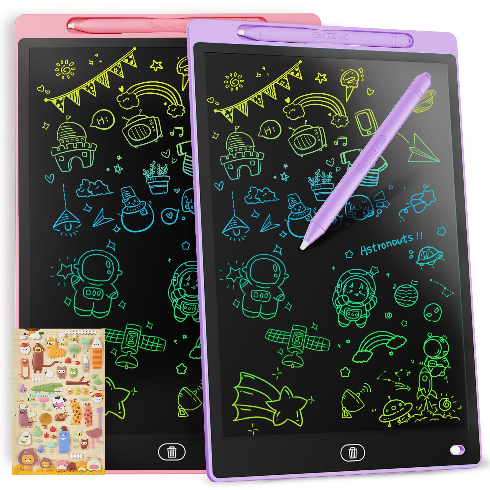 [2 Pack] GenialbaLCD Writing Board 10 Inch Colourful LCD Drawing Tablet, Electronic Tablet, Graphic Tablet for Children's Games 2 3 4 5 6 7 Years Boys Girls (Pink&Purle)