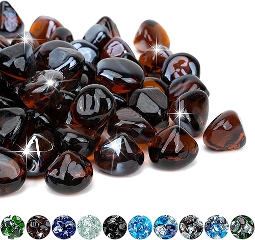 Mr. Fireglass Diamantes mezclados de vidrio de fuego de 10 libras para chimenea, hoguera y paisaje lanscaping - Rocas de fuego ámbar de 1 pulgada de