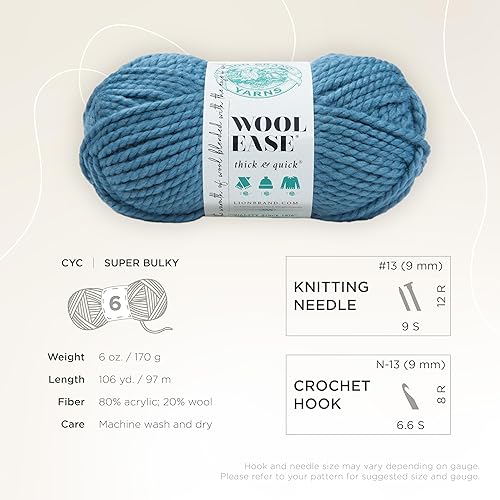 Vista 376 de Lion Brand Yarn Wool-Ease Thick & Quick Yarn - 318.2 ft, Graphite Grafito