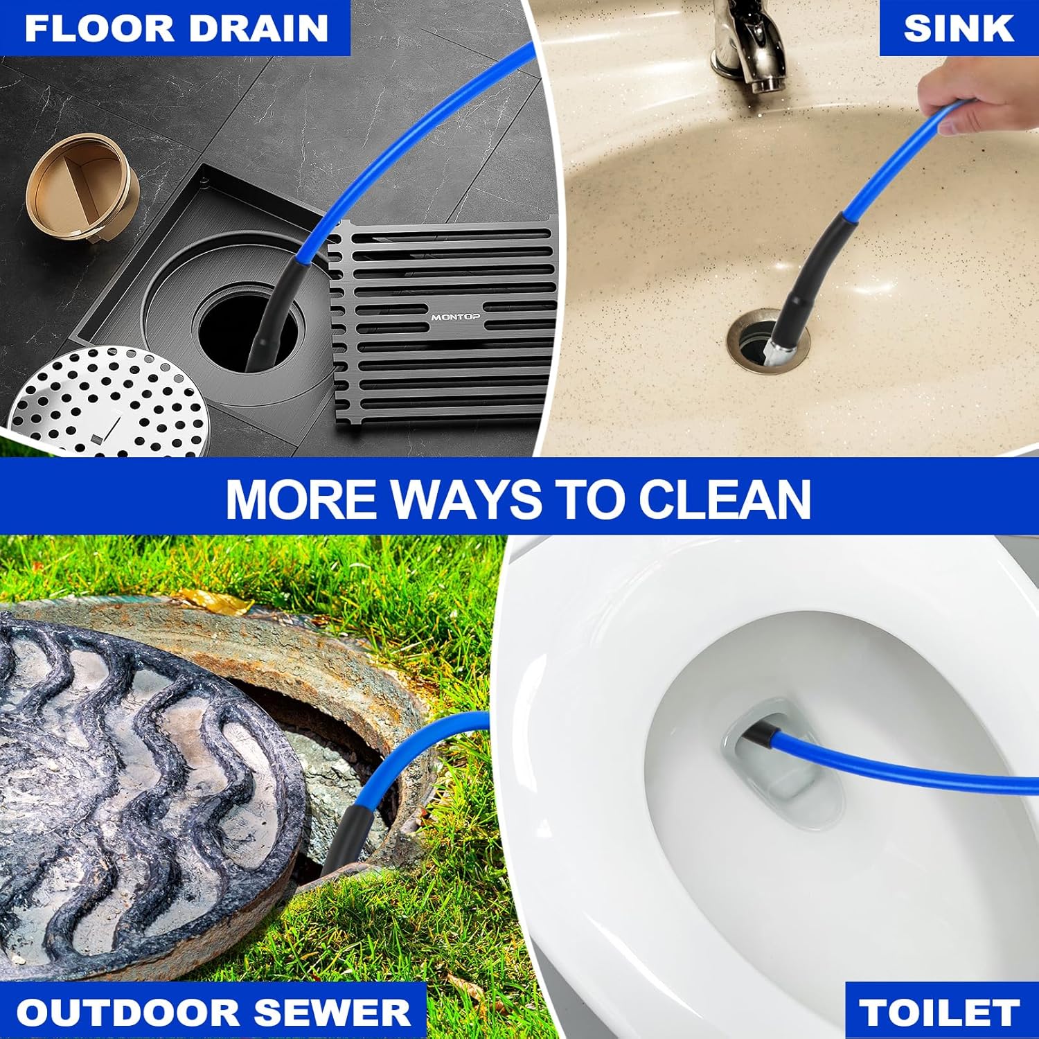 100FT Sewer Jetter Kit for Pressure Washer, 5800 PSI Drain Jetter Kit, Water Jet Drain Cleaner 1/4 Inch NPT Corner, Jetter Hose with Rotating Button Sewer Jetting Nozzle, Tape Pearl Corsage Pin Strap - Image 4