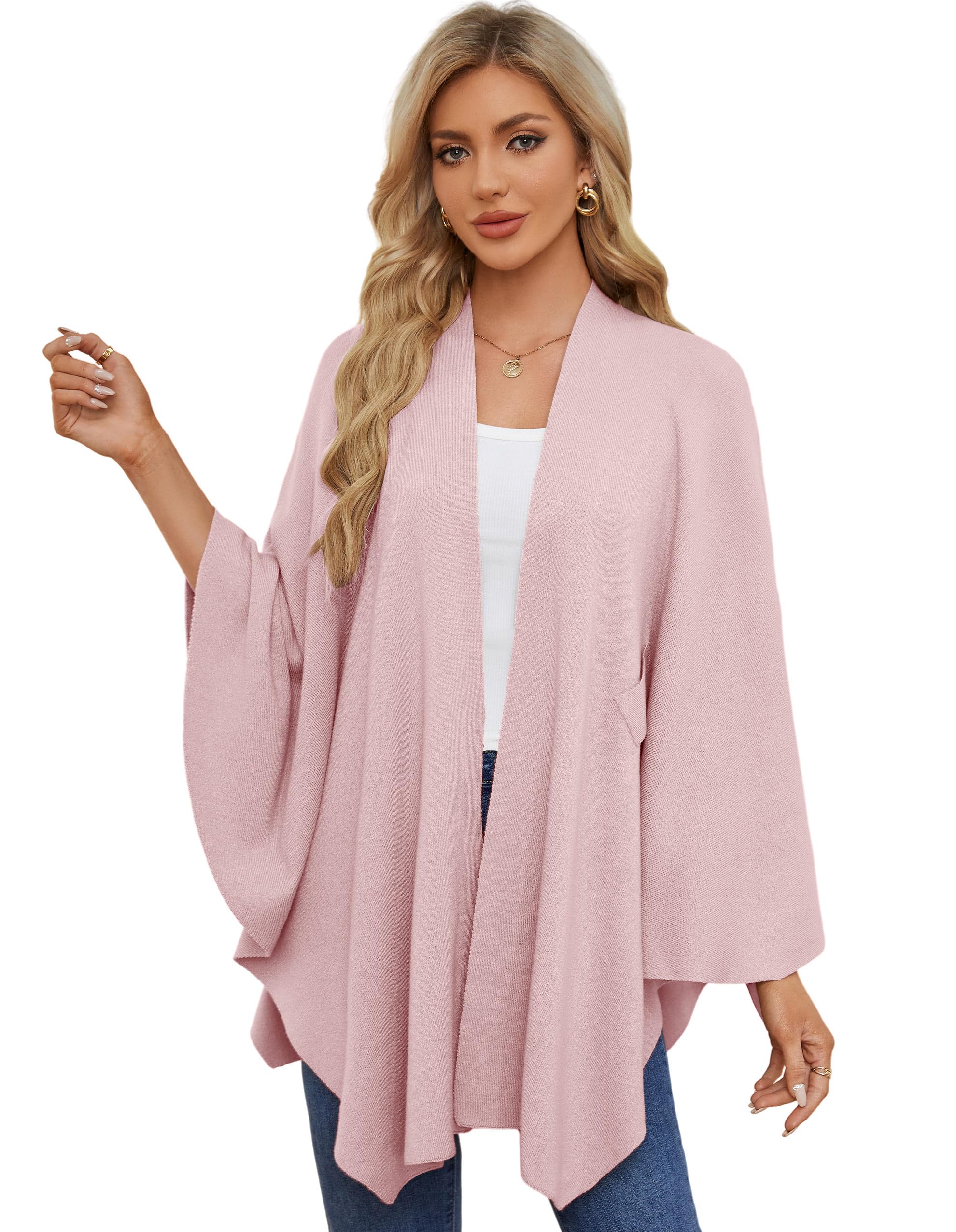 PULI Poncho élégant en tricot pour femme, ouverture sur le devant, polyvalent, avec languette