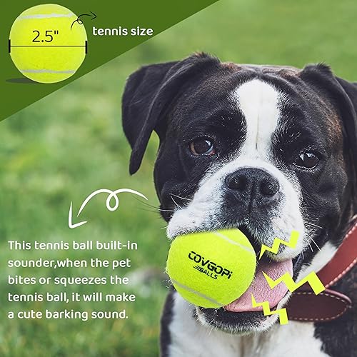 Miniatura 5 de Pelotas de tenis para perros, paquete de 12 unidades, juguetes interactivos chirriantes para entrenamiento, ejercicio, juego en interiores y