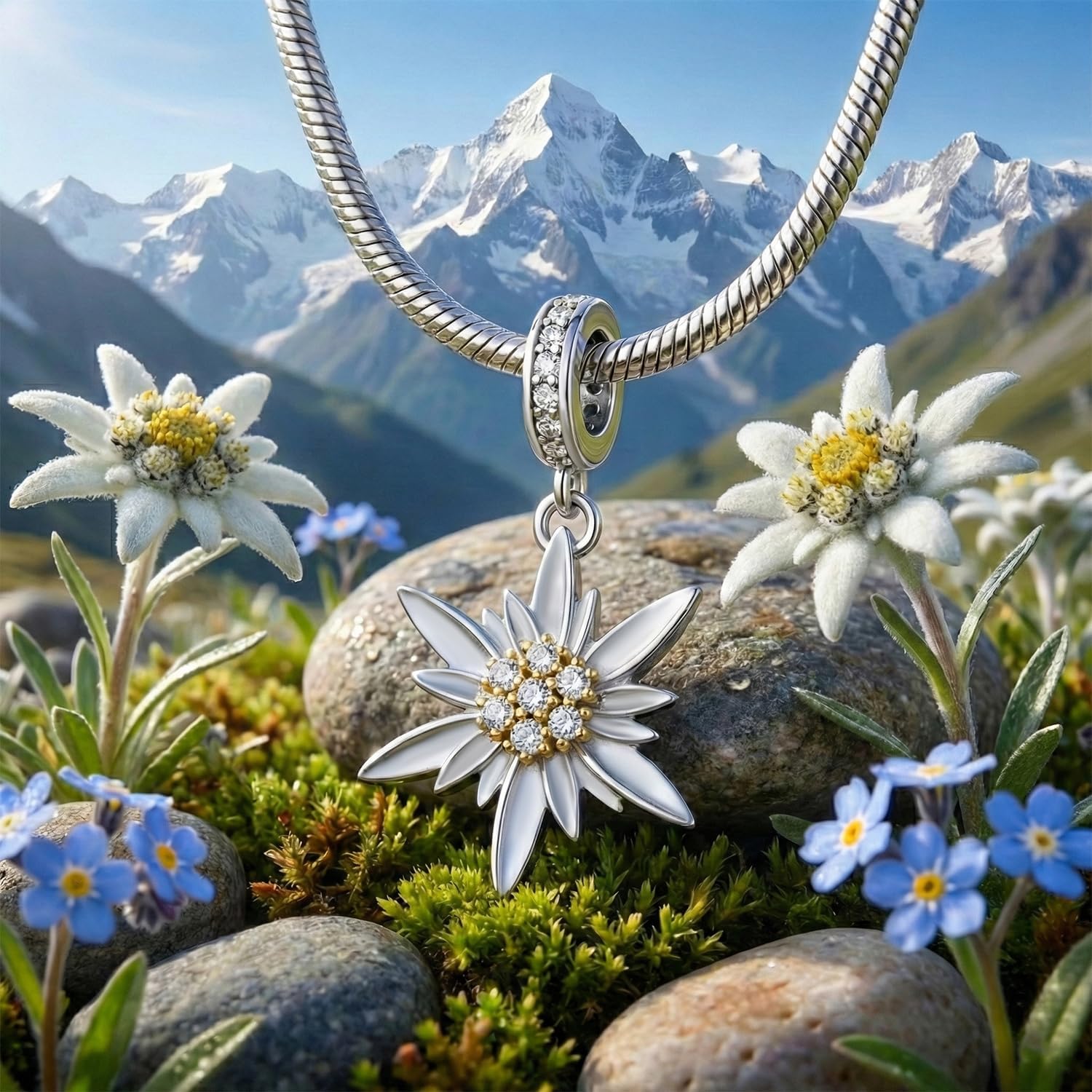 Edelweiss charms 925 Sterling Silver Flower Charms Edelweiss Jewelry Gifts for Women