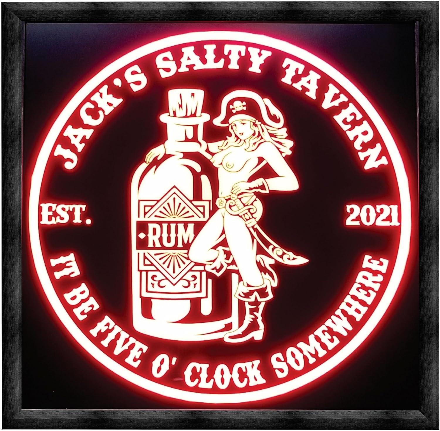 Bones & Smoke Co - Personalized Pirate Rum Tavern Light – “Rum Runner” Design – Custom Name and Year – 12x12 RGB – Pirate Bar Man Cave Tiki Decor for Rum Lovers, Bar Owners & Beach Enthusiasts