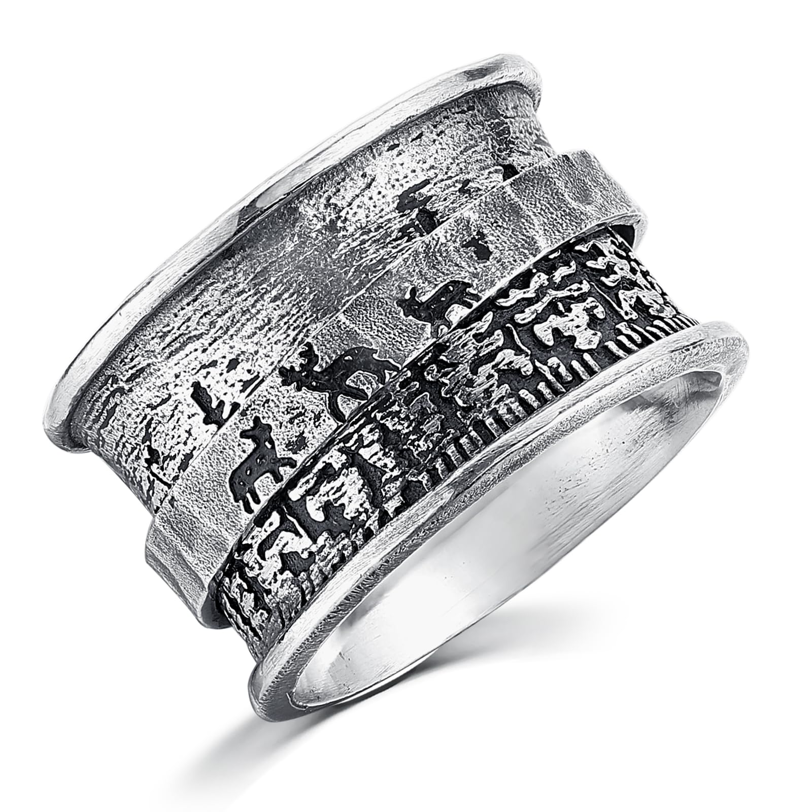 BONLAVIE Spinner Ring Damen, Lebensbaum/Drei Bären und Kiefern/Drei Hirsch und Kiefern Ring Silber 925, Breiter Band Ring, Anxiety Ring, Silberring 925 Damen, Vintage Ring Damen, Ringe Frauen