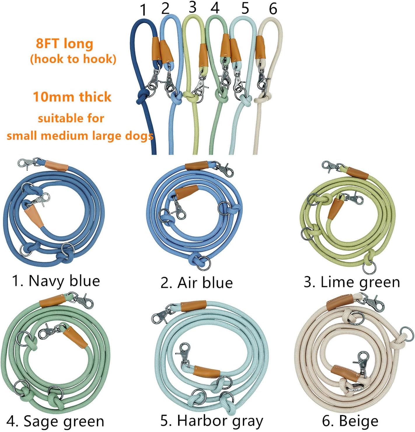 8FT Hands Free Dog Rope Leash, Waist Body Running Leash for Dog Walking (Lime Green, 8FTx10MM)