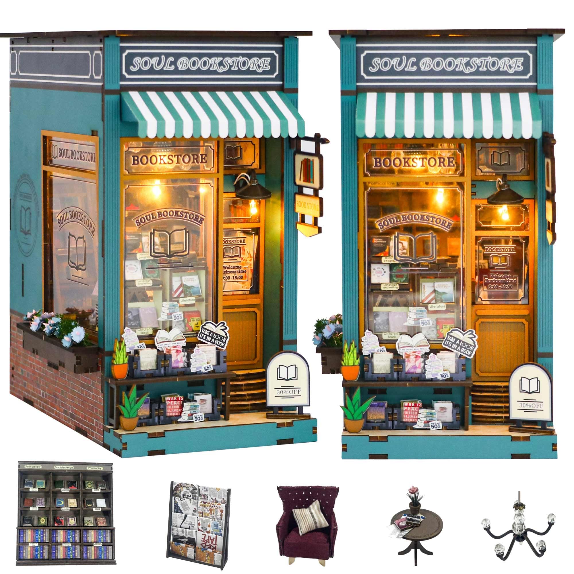 Flever Dollhouse DIY Book Nook Miniature Kit, DIY Booknook Bookshelf Insert Decor, 3D Wooden Puzzle Booknook Miniature Kit for Creative Assembled