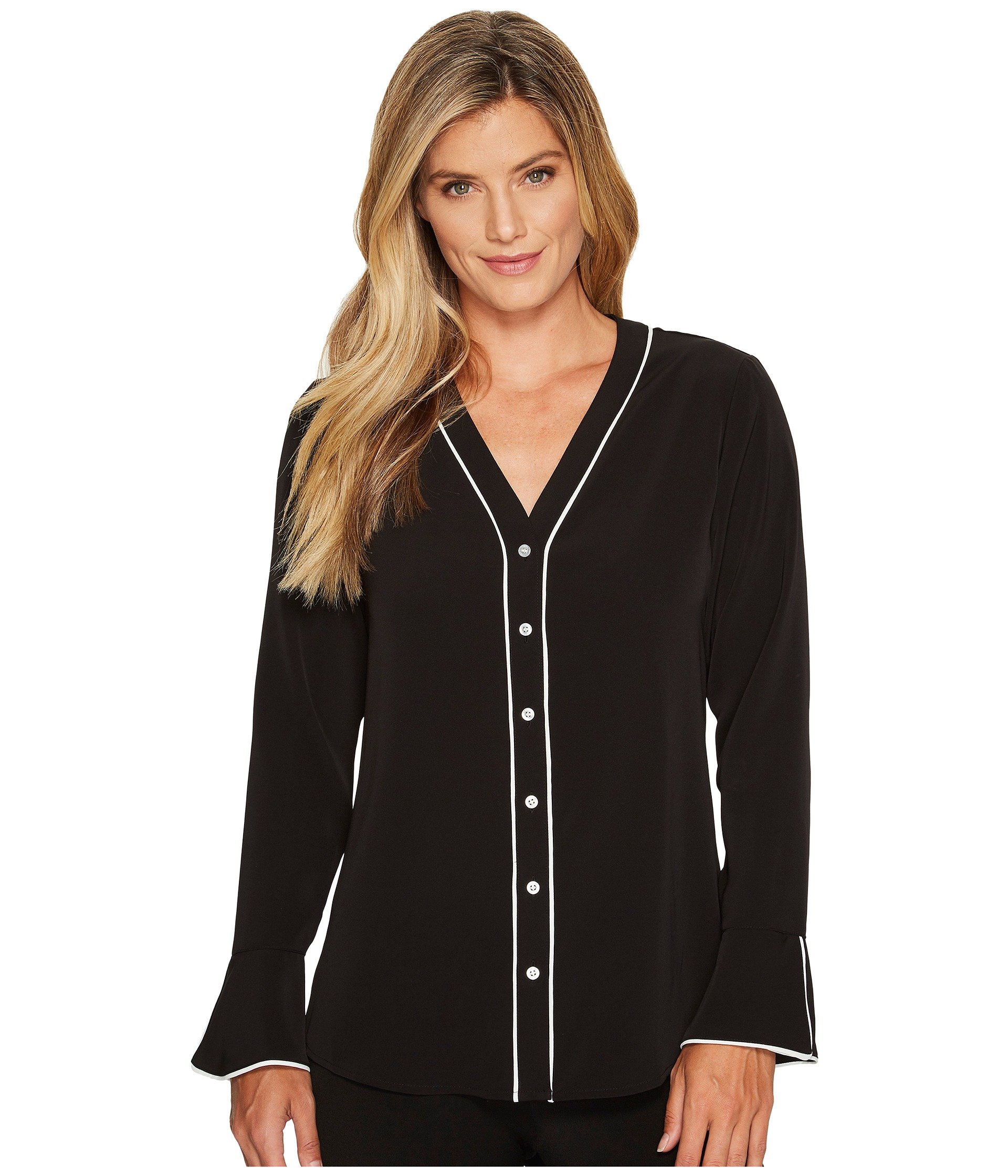 calvin klein piped flare sleeve blous