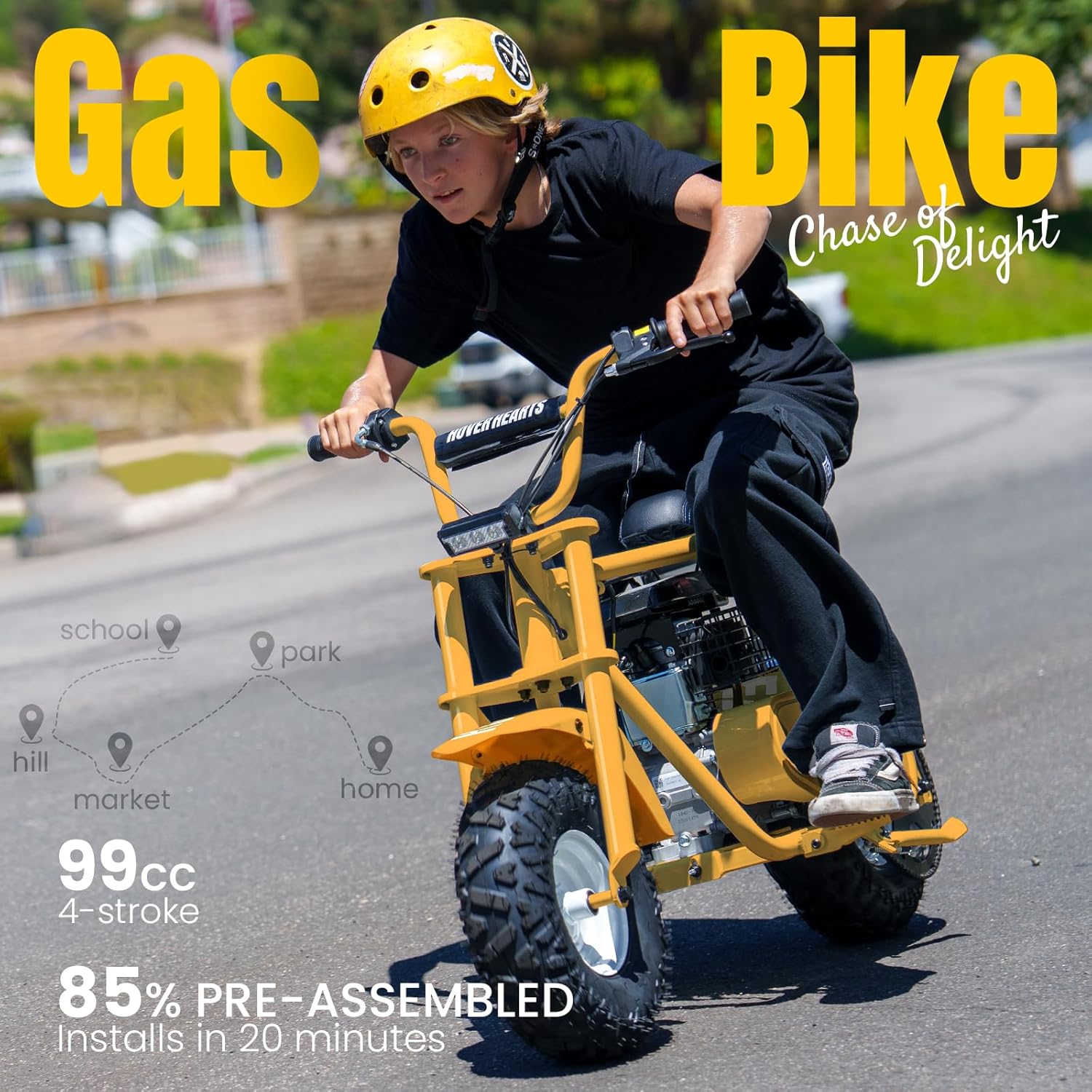 Mini Bike, 99cc Gas Bike, Hover Heart Gas Powered Mini Bikes, Mini Dirt Bikes for Kids, 4 Stroke Minibike, Motorbike Hoverheart, Max Load 200 Lbs