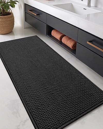 Miniatura 16 de Color&Geometry Alfombras de baño de felpilla mejoradas más densas, 17 x 29.5 pulgadas, antideslizantes, absorbentes, blancas, para baño, ajuste