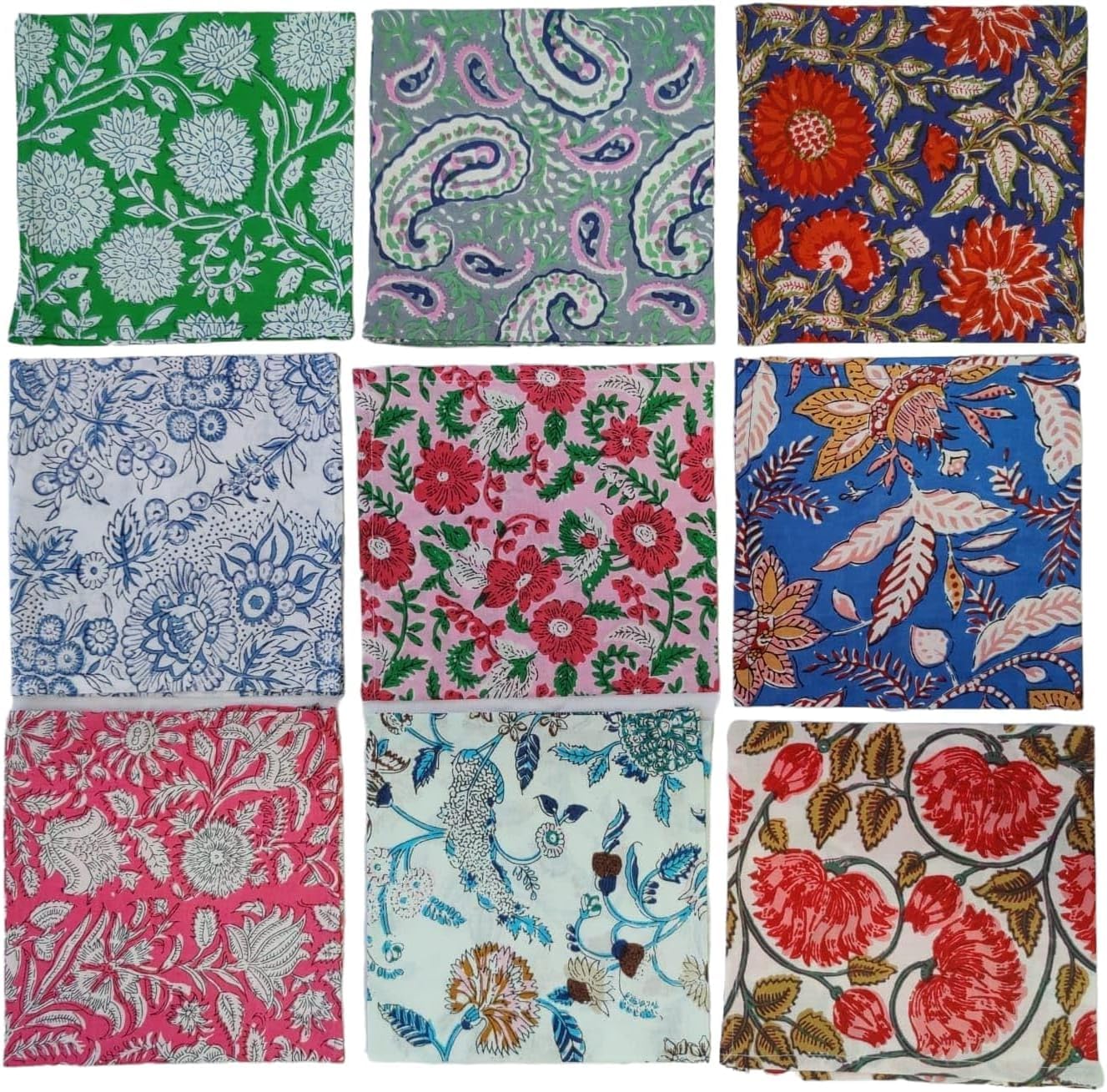 INDIANHANDICRAFTS 10 Pc Mix Lot Napkin Hand Block Print Napkin 100 Percent Cotton Napkin Hand Made Napkin Size 16x16 Inch Jaipuri Peinted Home Decor Napkin Multicolor, SDTH0012
