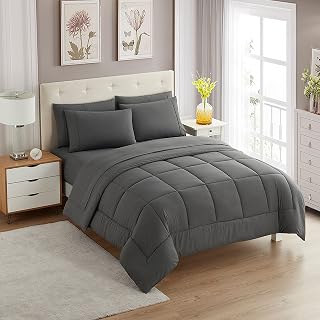 Sweet Home Collection Gray Twin 5-Piece Bed in a Bag Comforter Set - All-Season Down Alternative Microfiber Sheets & Comforter