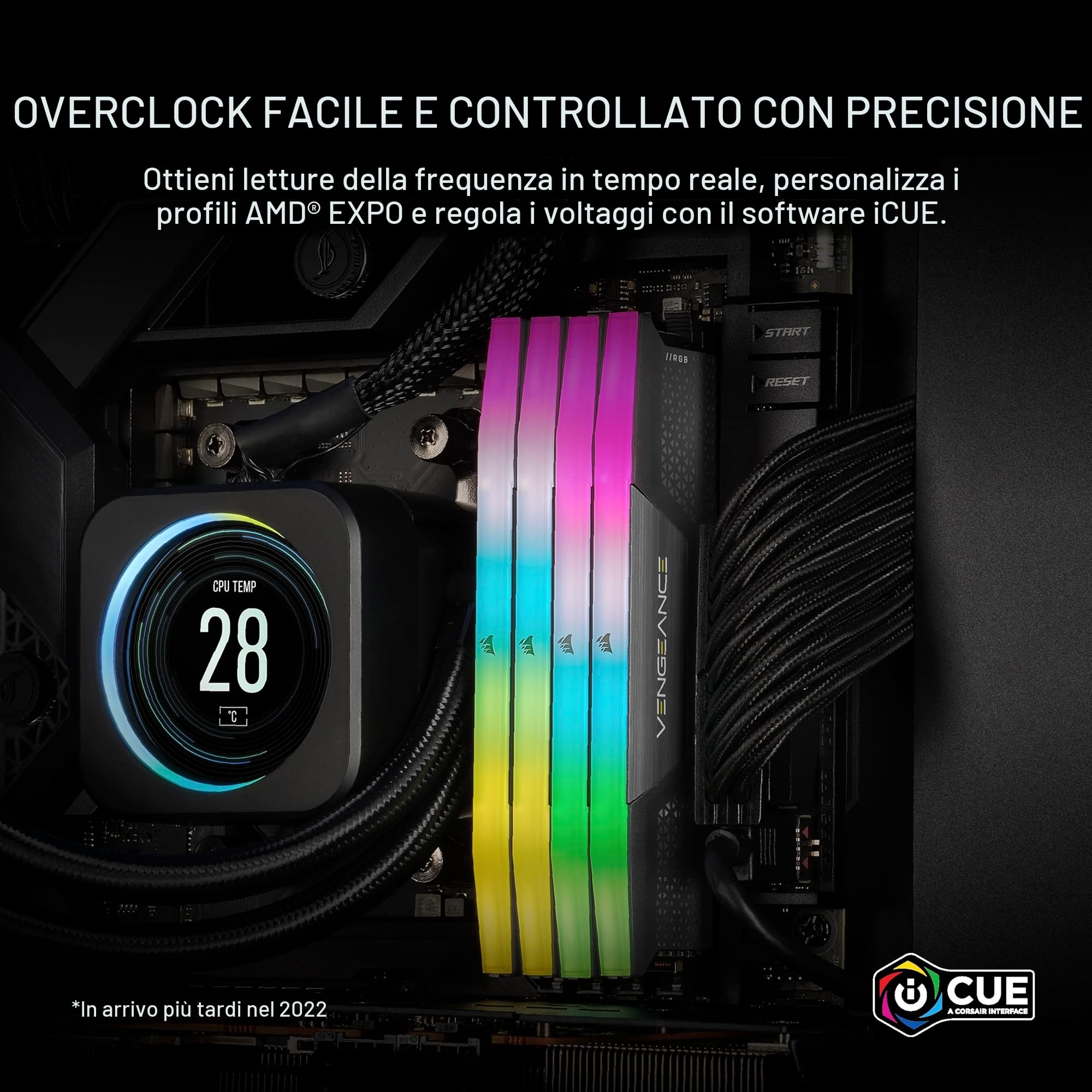 CORSAIR VENGEANCE RGB DDR5 64GB (2x32GB) DDR5 Fino a 5200MHz CL40 AMD EXPO Intel XMP iCUE Memoria Compatibile per Computer - Grigio (CMH64GX5M2B5200Z40K)
