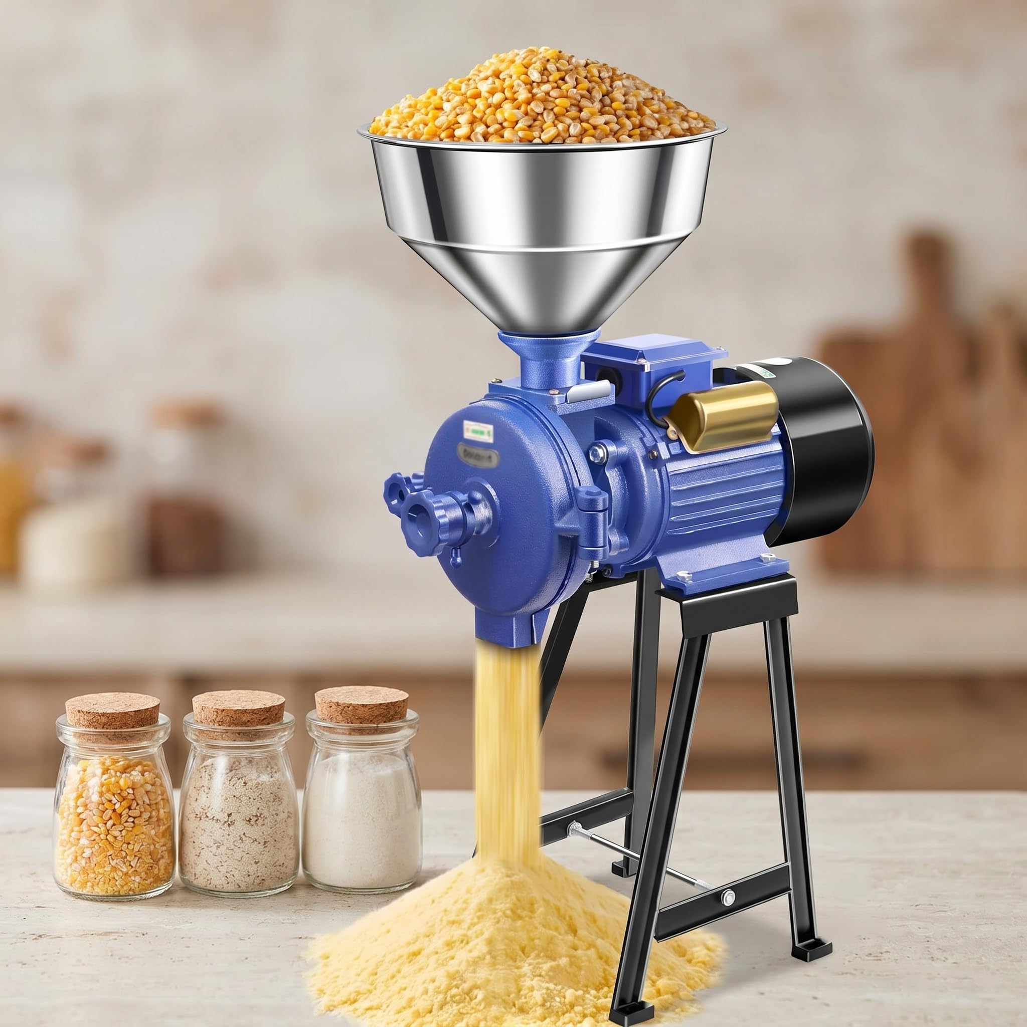 Wsexyy Electric Grain Mill Grinder, 3000w Commercial Corn & Spice Grinder, Adjustable Thickness, With Stainless Steel Funnel, Wet Dry Cereals Grinder, For Corn, Wheat, Rice, Cereals