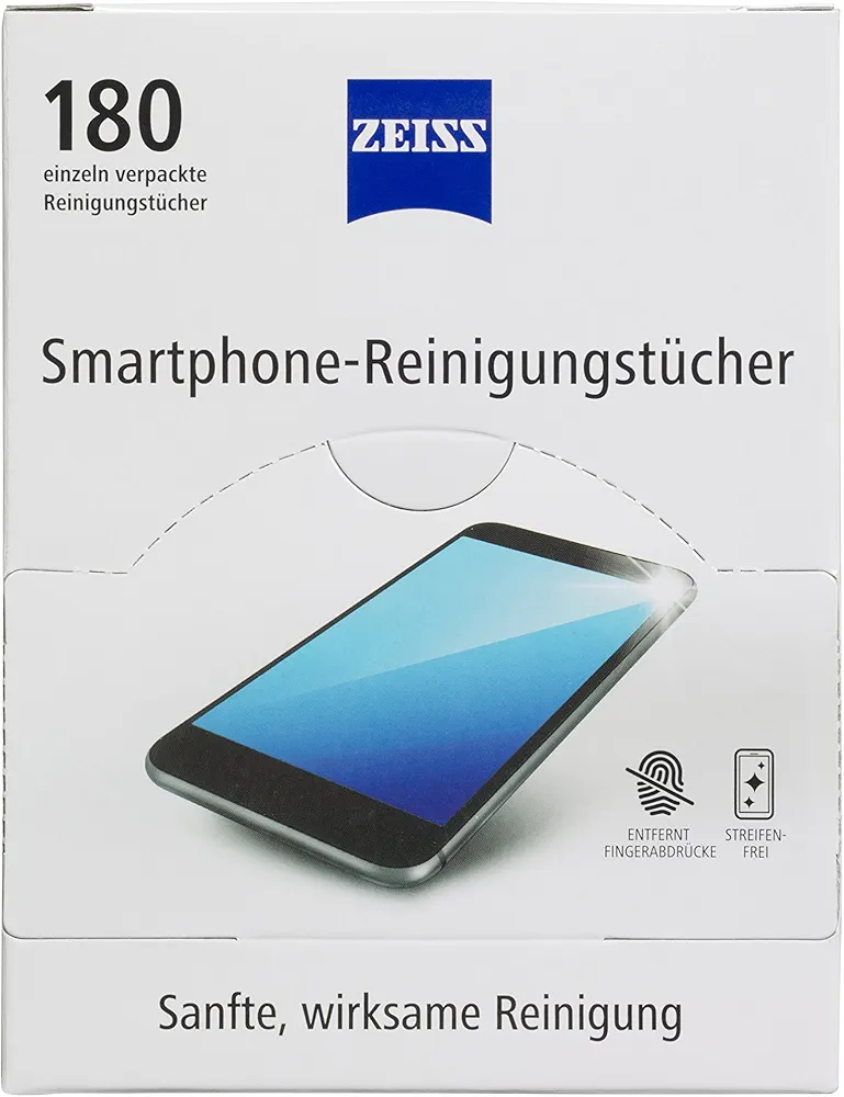 Zeiss Nettoyage sans alcool pour écrans de smartphone Lingettes nettoyantes pour smartphone 180 pièces. 9 cm Blanc.