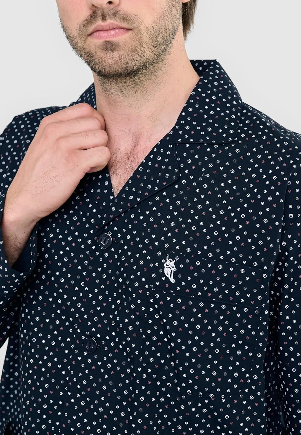 El Búho Nocturno Mens Pajamas Set Cotton Lightweight Summer Long Sleeve Classic Button-Up PJs with Pockets Mens Loungewear - Image 4