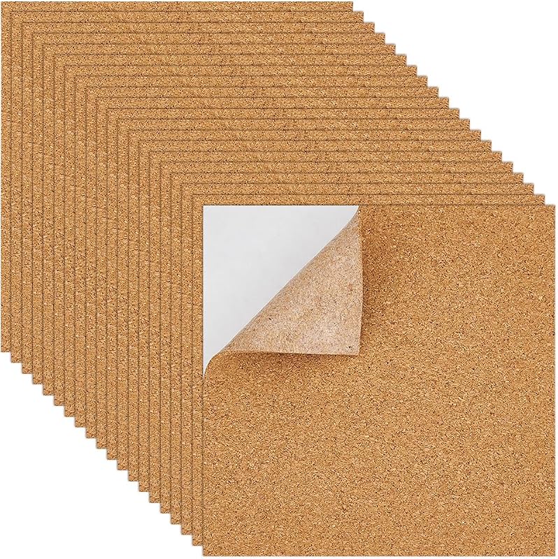 BENECREAT Öntapadós Parafa Tábla Szett 20db - 15x15cm, 2mm Vastag Természetes Parafa Alátét Dekorációhoz, Üzenőtáblához, Barkácsoláshoz