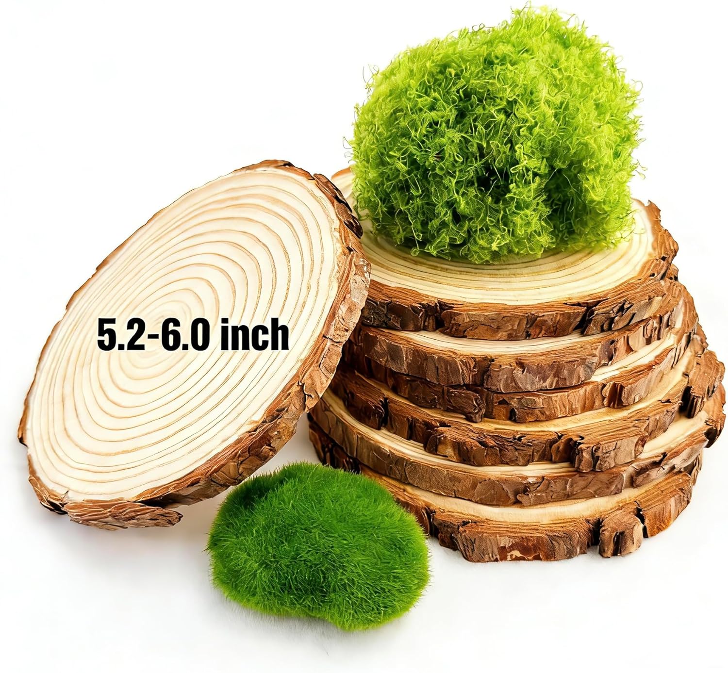 8 Pack Wood Centerpieces for Tables, Woodland Table Centerpieces Set with Wood Slices, Artificial Moss & Moss Stone, Enchanted Forest Decorations, Rustic Wedding Party Decor DIY Craft Kit(5.5-6.0'')